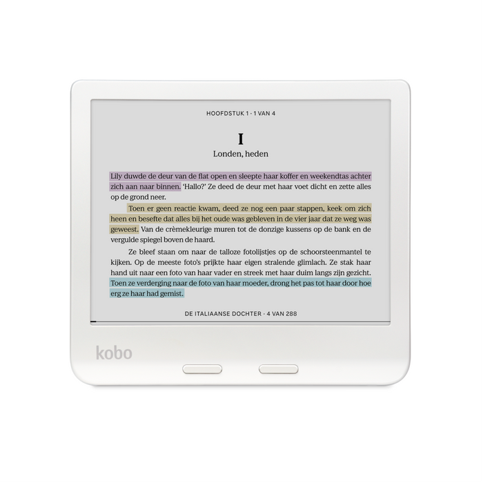 Witte Kobo Libra Colour vooraanzicht in landschapsmodus.