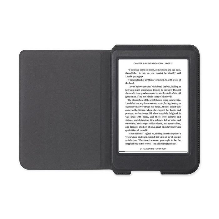 Kobo Nia in een geopende Zwarte Kobo Nia SleepCover.