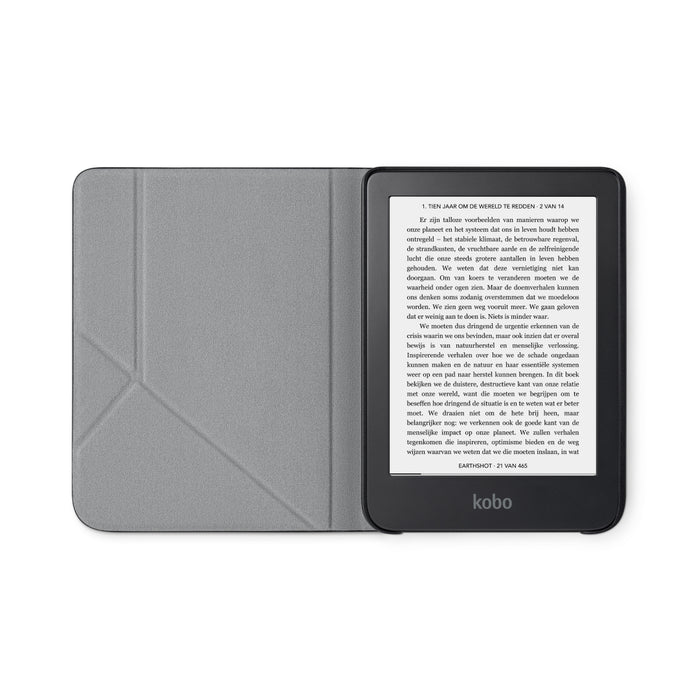 Kobo Clara 2E in een geopende Kobo Clara 2E SleepCover.